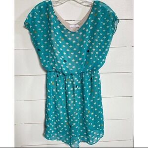 LUSH Teal Blouson Chiffon‎ Geometric Teal Dress S